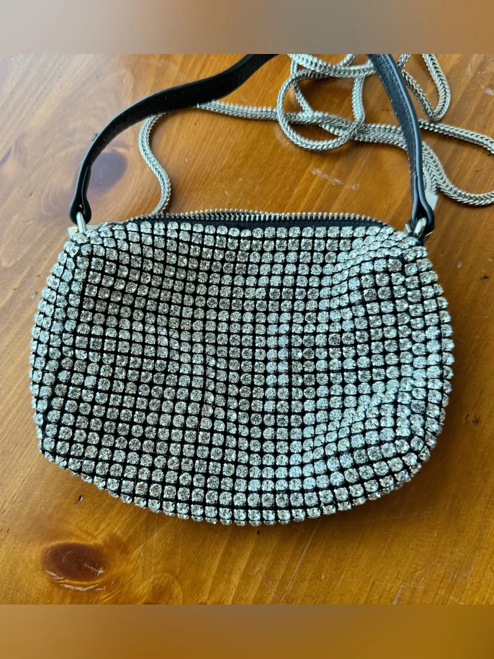 Montana West - Silver Crystal Mesh Evening Wristlet with Black Strap